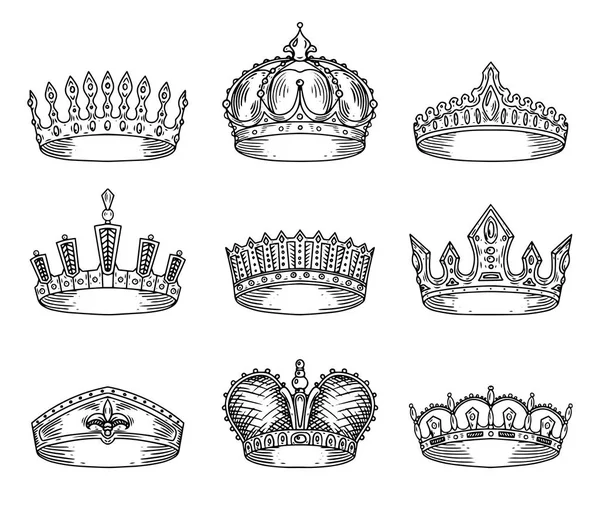 Verzameling van geïsoleerde schets voor kroon of tiara — Stockvector