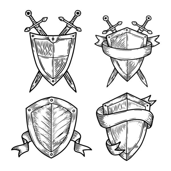 Sinais reais medievais antigos ou retrô como escudos — Vetor de Stock