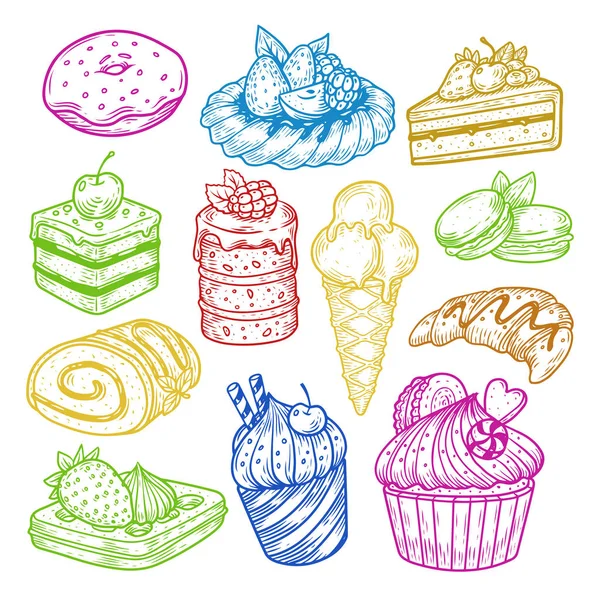 Sweeties croquis, pâtisserie et gâteau de boulangerie — Image vectorielle