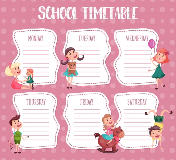 Horario escolar. Diario de educación para los alumnos — Vector de stock