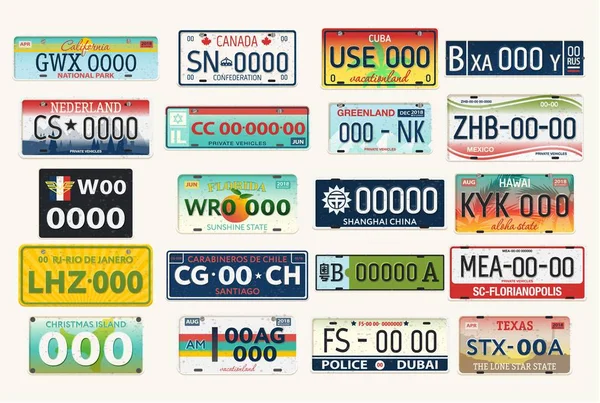 Placas de matrícula de automóviles o vehículos — Archivo Imágenes Vectoriales