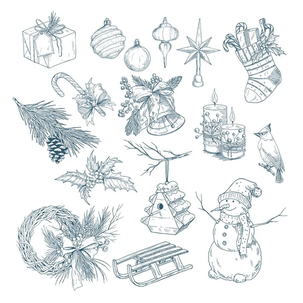 2018 nouvelle année et croquis isolés de Noël — Image vectorielle