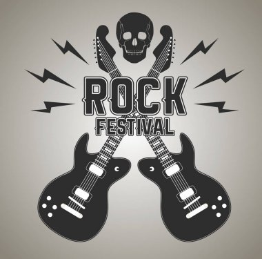 Heavy metal veya rock poster gitar ve kafatası ile