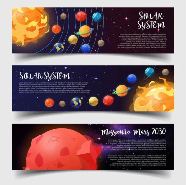 Banners para el sistema solar, astronomía, marte misión — Archivo Imágenes Vectoriales