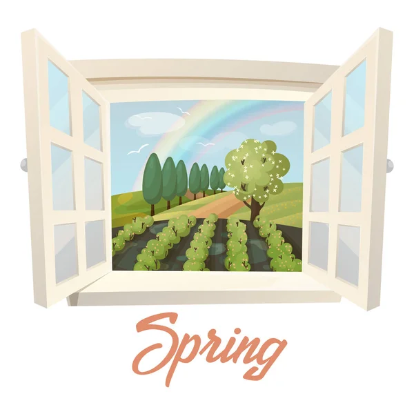 室外视野透过窗口在春天领域 — 图库矢量图片