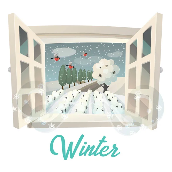 Temporada de invierno vista al aire libre en jardín o campo — Archivo Imágenes Vectoriales