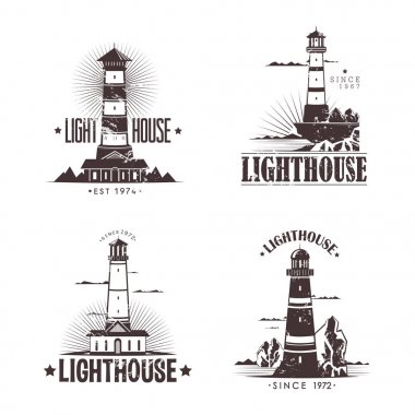 Set of sketches of lighthouses on rocks clipart