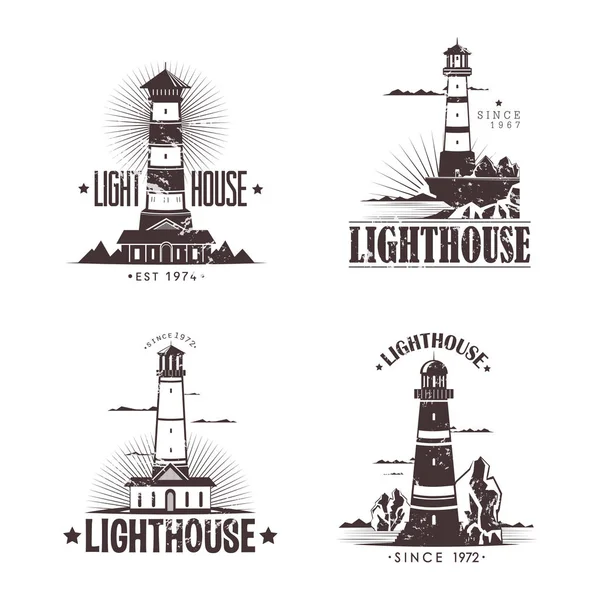 Set of sketches of lighthouses on rocks — Stock Vector