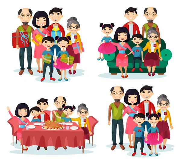 Family portrait with parents and children on sofa — Stock Vector