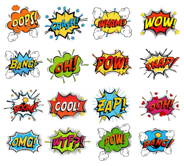 Set of comic bubble speech clouds, onomatopoeia