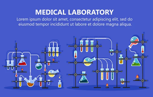 Medicinsk laboratorieutrustning med glas kolv — Stock vektor