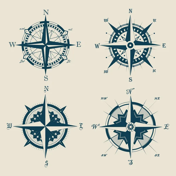 Set of old or retro compass or wind rose — Stock Vector