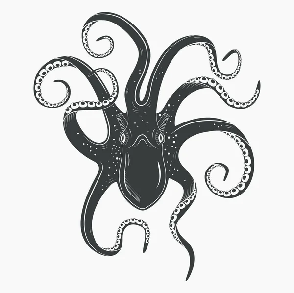 Tatuaje de pulpo al revés, molusco o calamar — Vector de stock