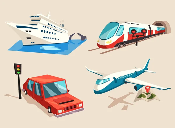 飛行機や鉄道、車や自動車や鉄道 — ストックベクタ