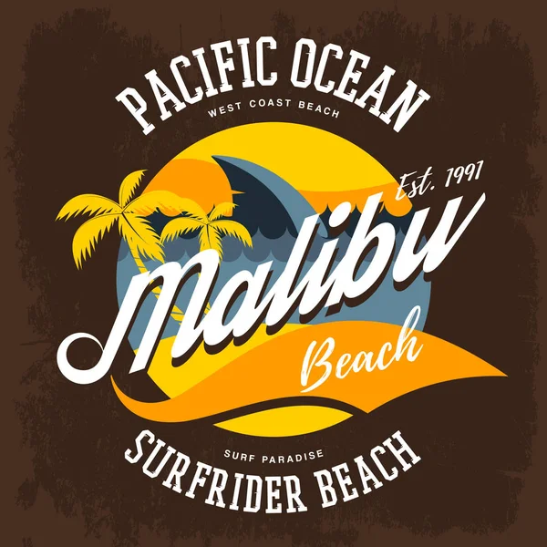 Surfrider beach t-shirt baskı ya da etiket — Stok Vektör