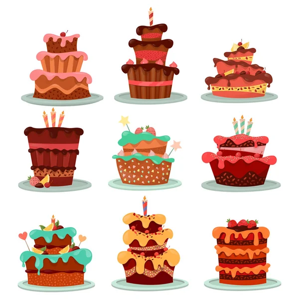 Cakes or dessert food, bakery and pastry — Stock Vector