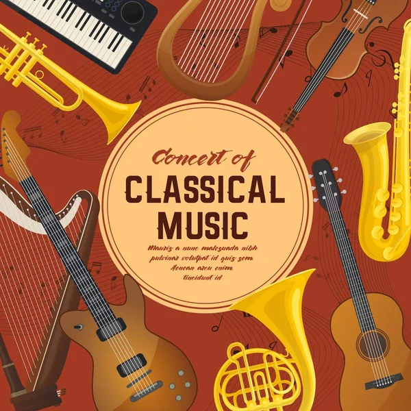 Плакат для классических музыкальных инструментов, звука — стоковый вектор
