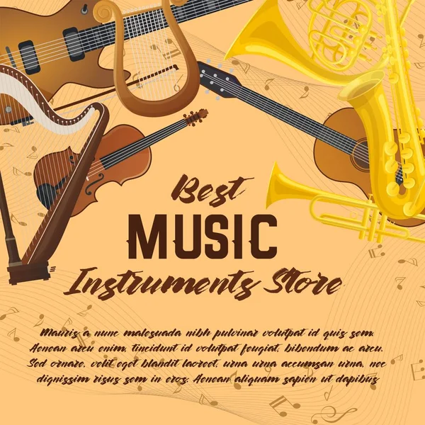 Banner of music instruments for shop or store — Stock Vector