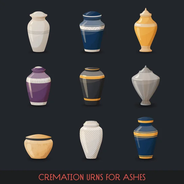 Urns for cremations, vase for cremated body ashes — Stock Vector