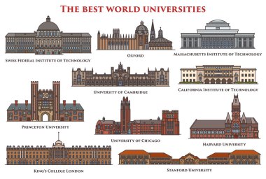 Set of isolated education buildings, university clipart
