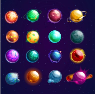 Set of isolated cosmos stars or planets clipart