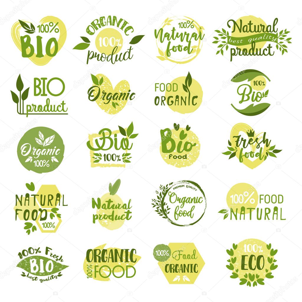Set of isolated bio product logo, vegetarian food