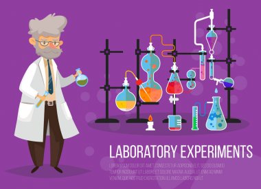 Adamın yanına kimyasal şişeler ve borular