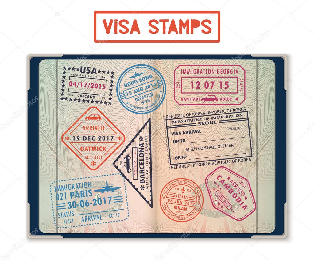 Visa stamps for USA and Korea, Georgia and France