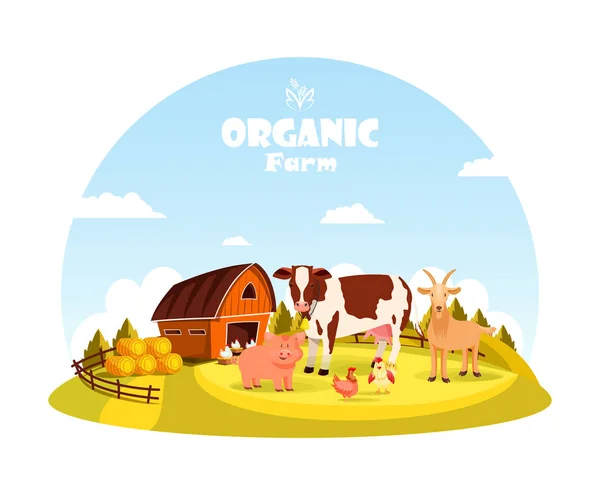 Cattle and farm animals at farm paddock — Stock Vector