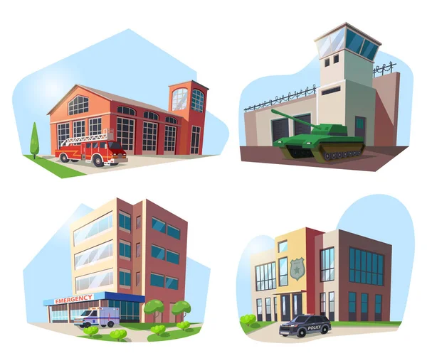 Firehouse, hospital, police deparment, military — Stock Vector