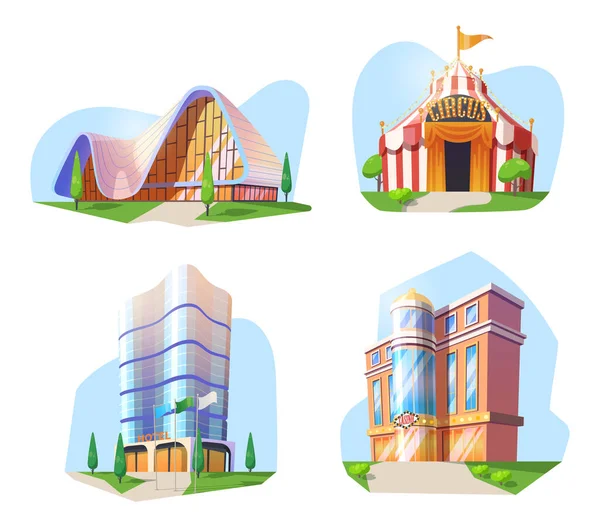 Hotel, casino, galería, museo, edificios de circo — Vector de stock