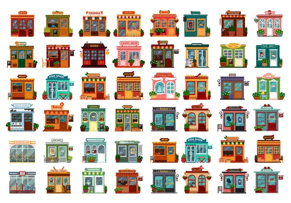 Set of isolated shop facade or store buildings — Stock Vector