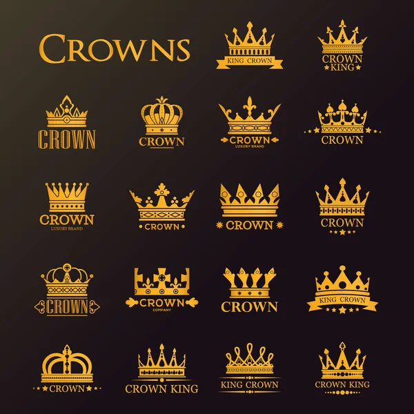 Golden crowns and stars, heraldic royal icons — ストックベクタ
