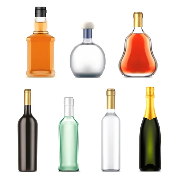 Alcohol drinks bottles, vector realistic set — Stock Vector