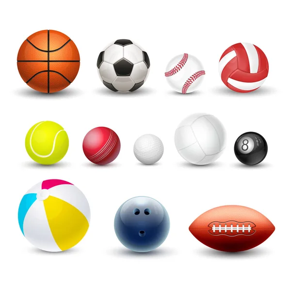 Διαφορετικές μπάλες αθλητισμού, διάνυσμα 3d ρεαλιστικό σύνολο — Διανυσματικό Αρχείο