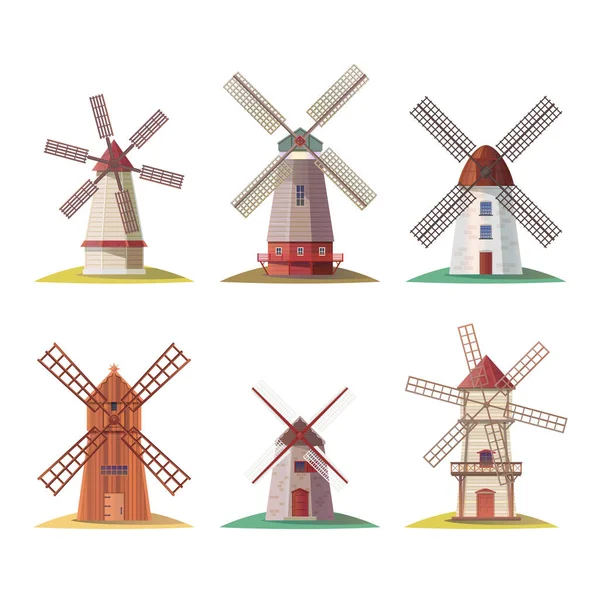Moinho de pedra holandês ou moinho de vento de madeira — Vetor de Stock