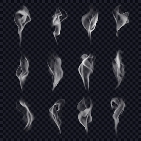 Conjunto de humo aislado del cigarrillo o vapor del incensario — Archivo Imágenes Vectoriales