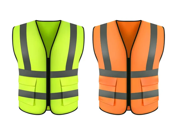 Gilet arancione riflettente, giacca da costruzione verde — Vettoriale Stock