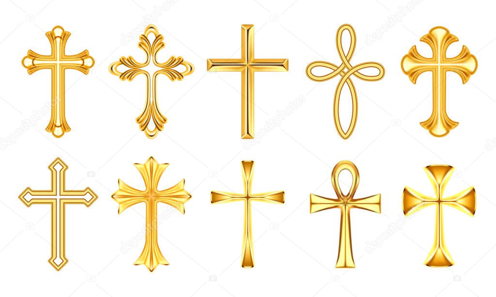 Set of isolated christian cross or religion sign