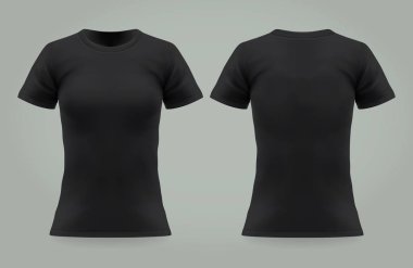 Kadınlar için izole edilmiş siyah tişört, ön, arka manzara