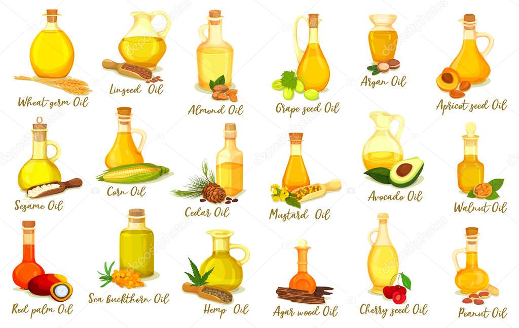 Set of isolated nut oil bottles, organic drink