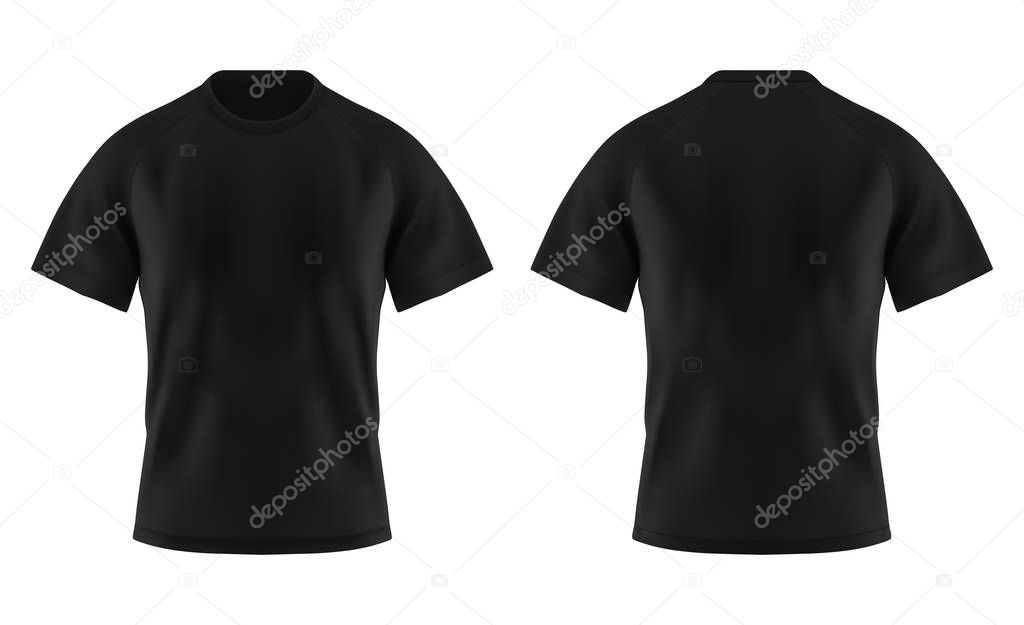 Front and back of blank black t-shirt for man
