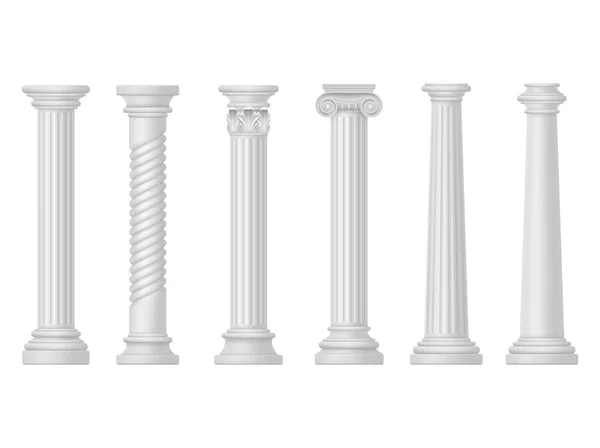Columnas blancas antiguas, arquitectura griega y romana — Vector de stock