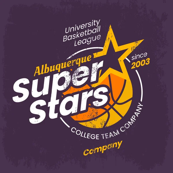 Basketbal logo voor kleding of college varsity — Stockvector