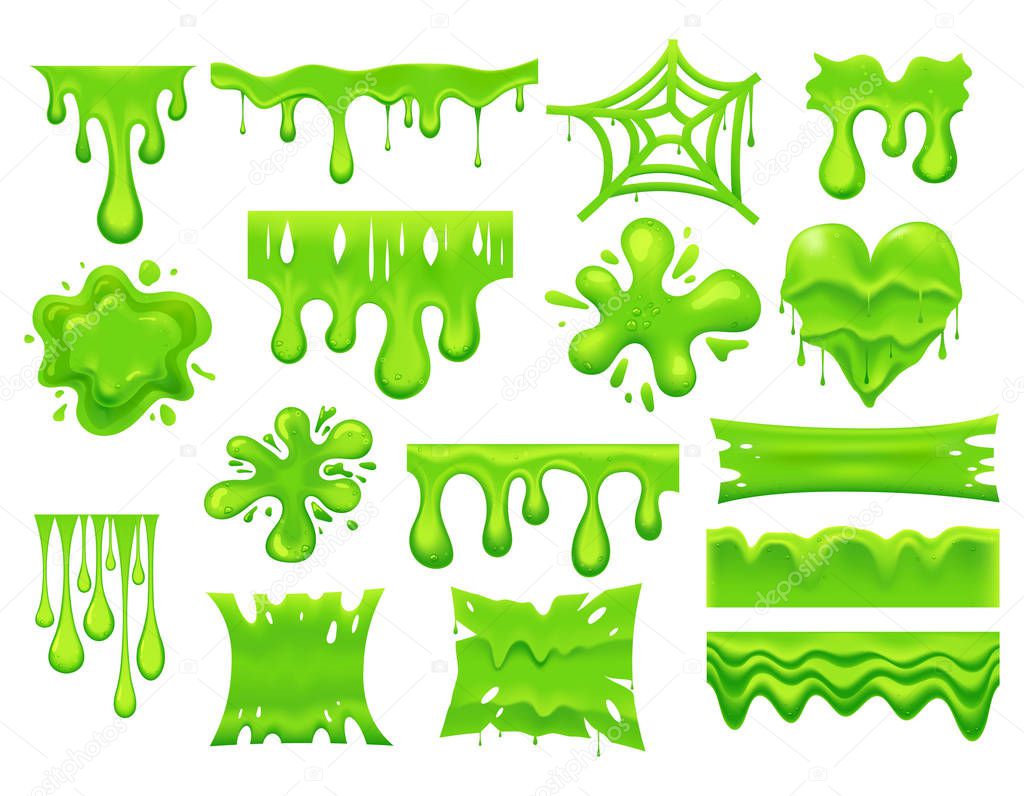 Set of isolated green slime drip or spooky blob