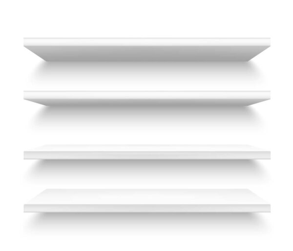 Realistic plastic shelves, 3d metallic white shelf