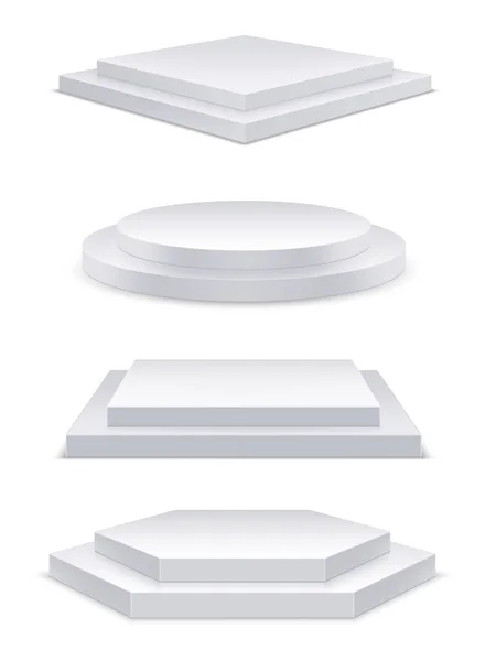 Realistyczne białe podium ze stopniami, etap okrągły 3d — Wektor stockowy