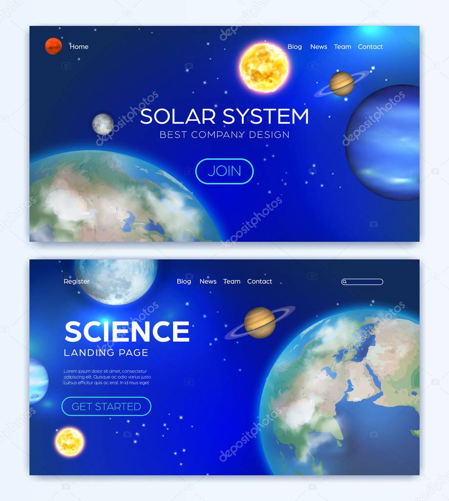 Landing page with solar system background