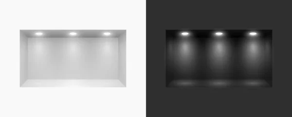 Leuchtkasten mit Scheinwerfer in der Wand. Atelier, Ausstellungsraum — Stockvektor