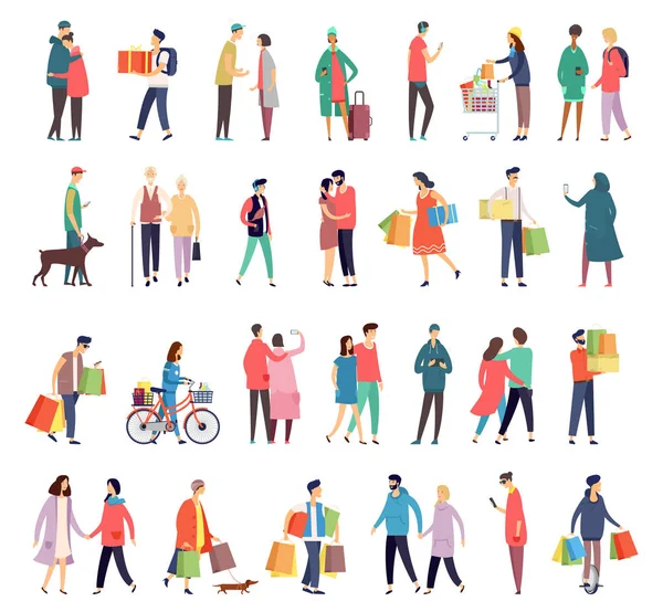 Iconos planos de las personas la actividad diaria y las compras — Archivo Imágenes Vectoriales